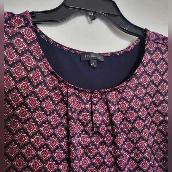 The Limited Womens Navy Blue Red Geometric Pattern Sleeveless Career Blouse M - Picture 2 of 5